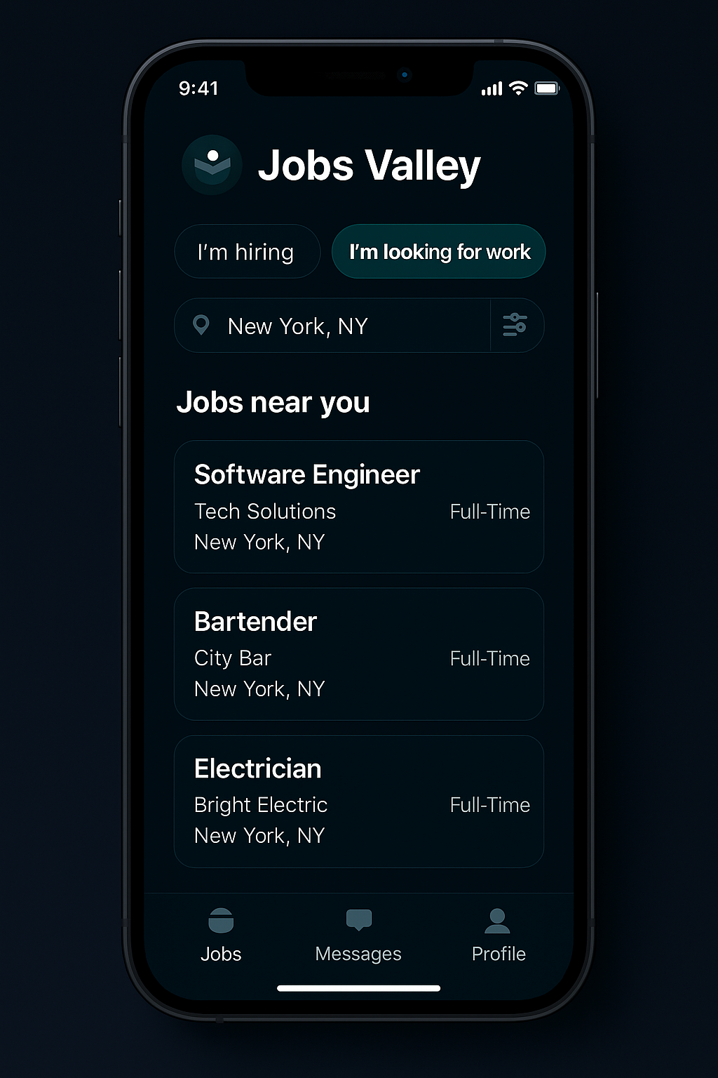 Jobs Valley app mockup